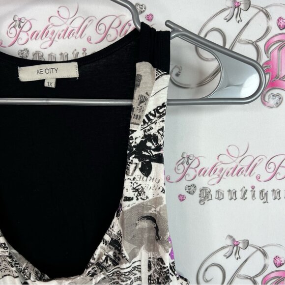 Ae city tank top newspaper print news Black and Purple Graphic Dress with Zipper - Picture 7 of 11